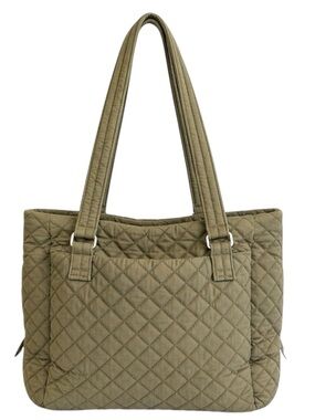 Vera Bradley Green Quilted Tote Bag Shoulder Satchel Diamond Stitching Pattern‎
